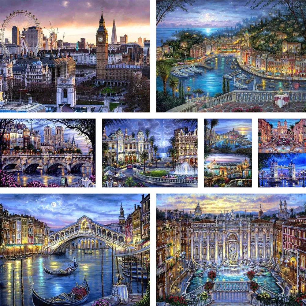 Numéro paysage dessin animé ville coloriage par numéros peinture Kit complet peintures à l'huile 40*50 toile photos nouveau Design artisanat pour adultes