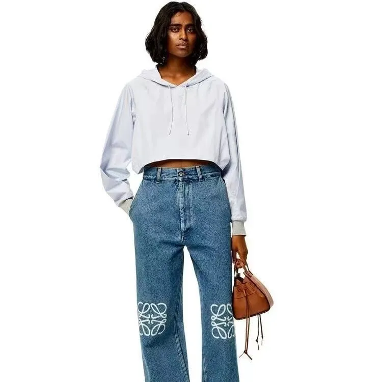 Lowewe broderad blå lowe loewees ut loeewe designers street kvinnor mode dekoration och lyxiga håll kvinnor lapp jeans ankomst xrsakyk