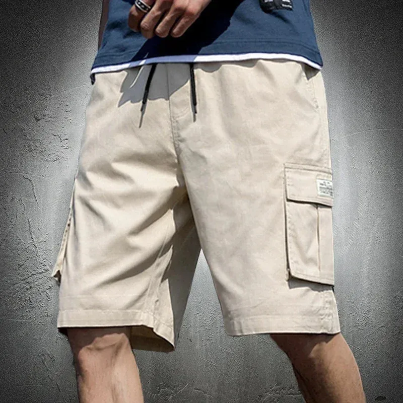 Mens shorts sommarlast shorts mode knä längd dragskon män shorts bomull khaki arbete bermudas maskulina plus storlek 7xl 240408
