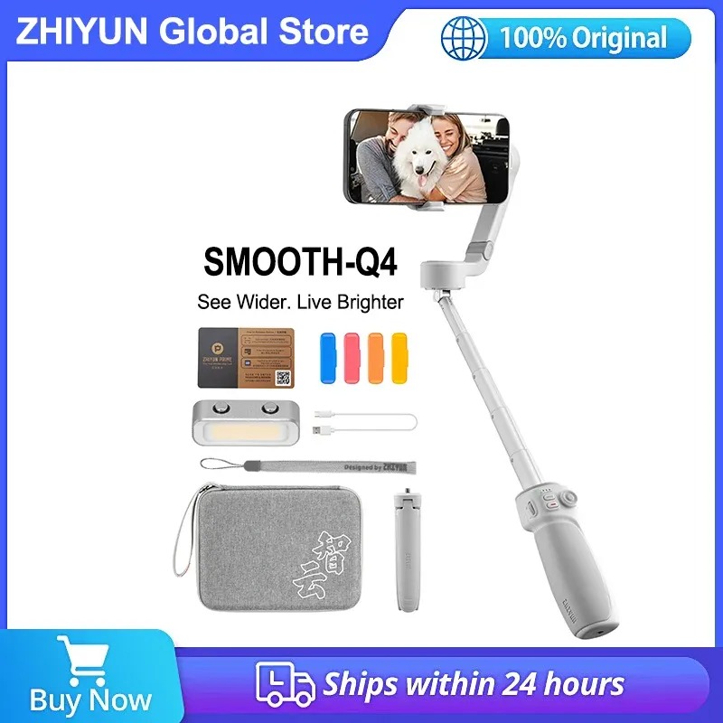 Cabeças Zhiyun Smooth Q4 3AXIS Smartphone Gimbal Stabilizer para celular iPhone 14 13 12 Pro Samsung Galaxy S8 Xiaomi Huawei OnePlus