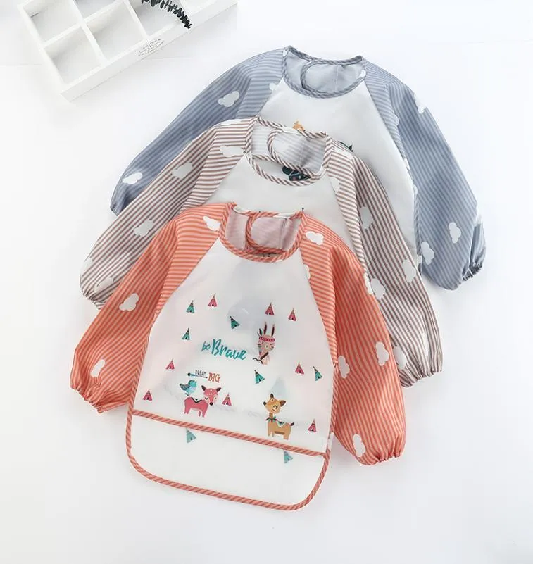 Bébé enfant en bas âge bavoir ensemble imperméable imprimé animal fille garçon rot chiffons à manches longues dessin animé enfants alimentation blouse tablier manger combinaison9662766