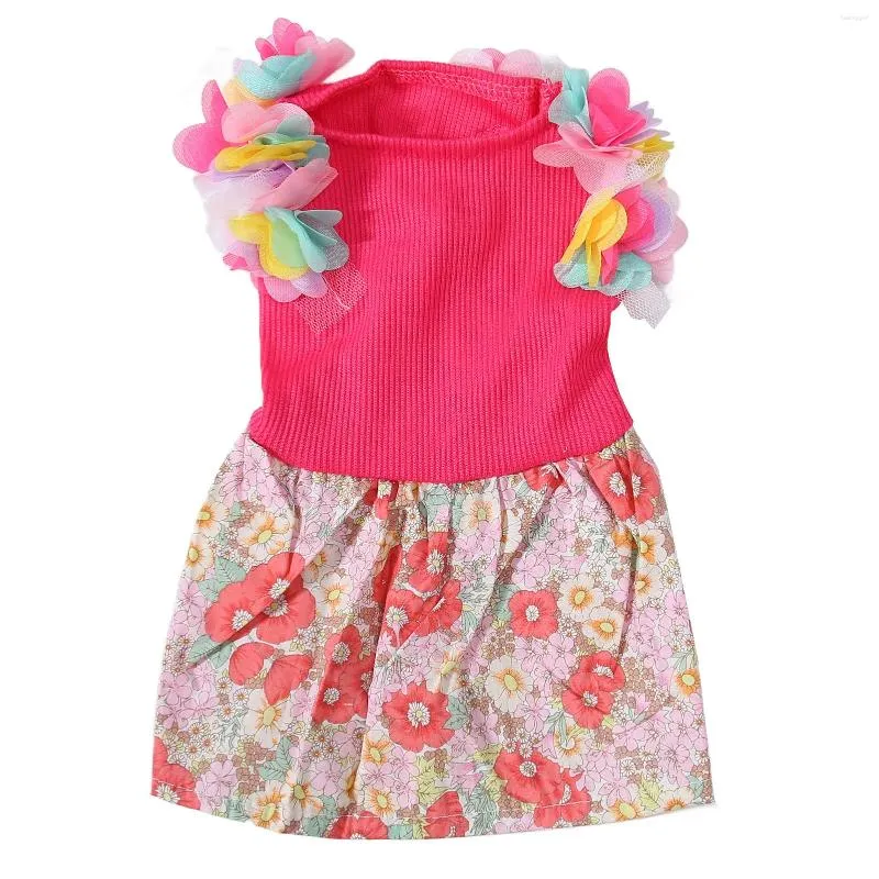 Dog Apparel Dress Exquisite Easy To Wear Small Flowers Printed Soft Polyester Rosy Red Attractive Cute For Holiday Daily