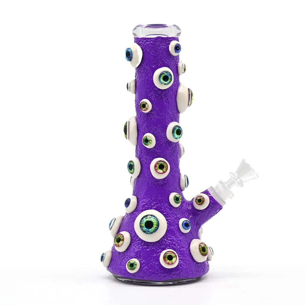 10in,Glass Bong With Cute Evil Eyes,Evil Eyes With Glow In Dark,Monster Bong,Borosilicate Glass Water Pipe,Glass Hookah,Hand Painted,Polymer Clay Glass Smoking Item