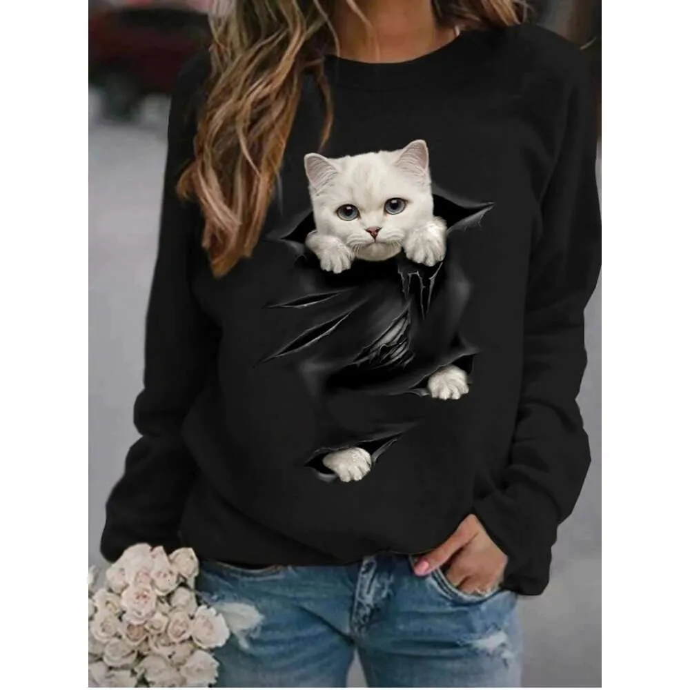 Designer women's hoodie Spring and Autumn 2024 New Thin Cat Print Round Neck Casual Womens Pullover Long Sleeve Sweater Men's Fashion T-shirt sweatshirt clothesF1J6