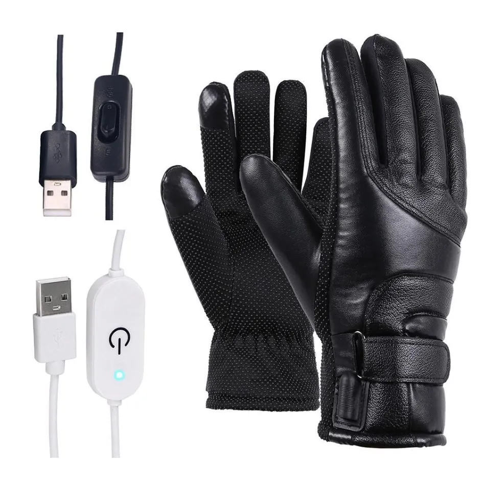 Зимние перчатки с электрическим подогревом, ветрозащитные велосипедные теплые перчатки с подогревом, сенсорный экран, лыжные перчатки с питанием от USB для мужчин и женщин 201104313q
