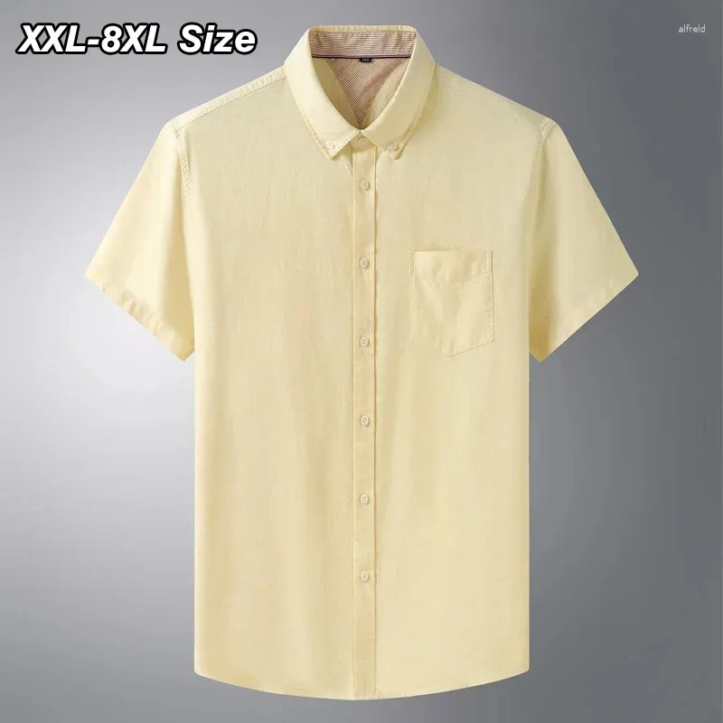 Camisas casuais masculinas tamanho plus camisa de algodão verão manga curta oxford têxtil cor sólida vestido negócios formal solto 6xl 7xl 8xl