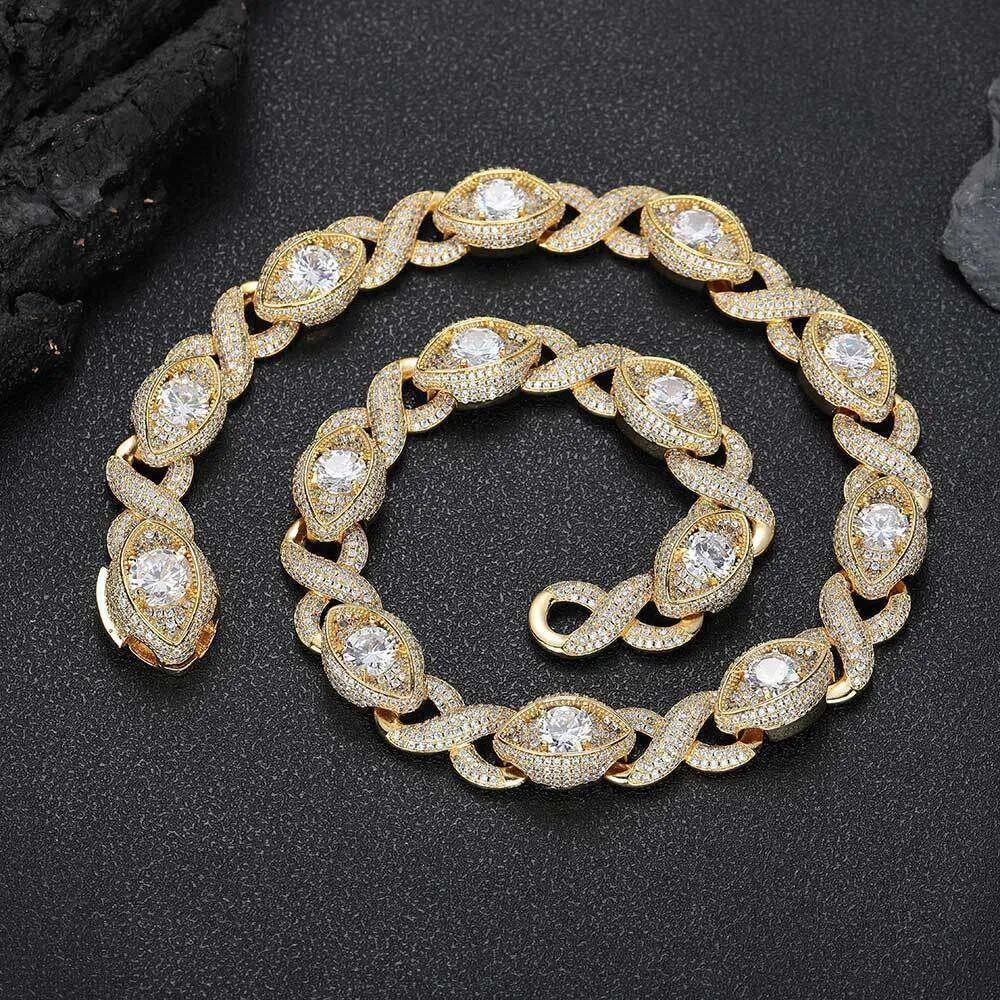 Jewelry 15mm Zircon Infinite Eyes 8 Cuban Accessories Hip Hop Men's Necklace