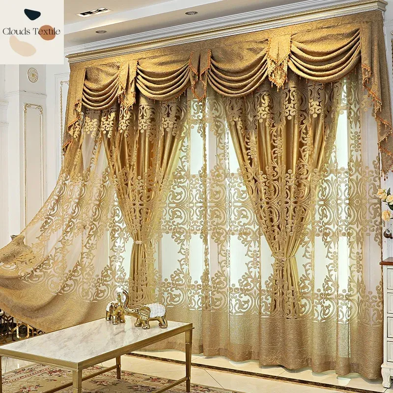 Curtains New Curtains for Living Dining Room Bedroom Custom Highend Luxury European Embroidery Gold Door Window Room Decor White Tulle