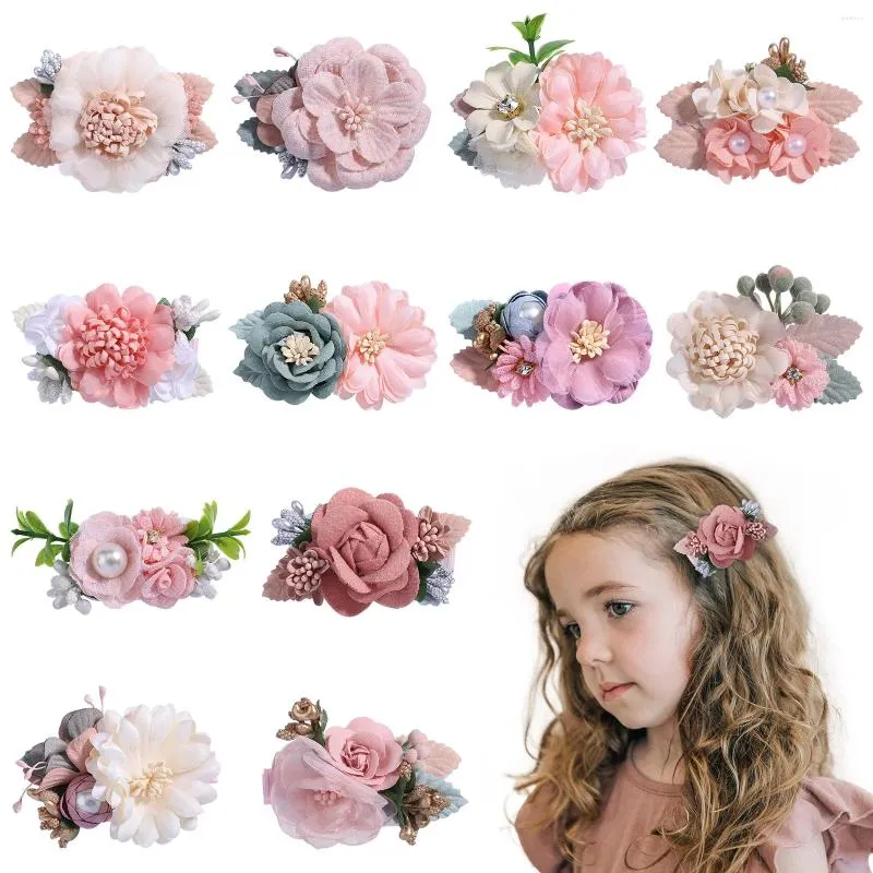 Hårtillbehör 1 Stycke söta flickor Blomma Kronblad Klipp Pärl Chiffon Dekorera huvudbonnål Barrettes Kids