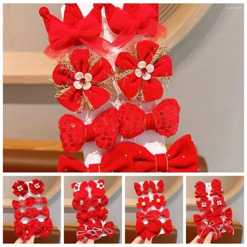 Accessoires pour cheveux 8 pièces pince à fleurs princesse année arc cadeau femme paillettes nœud papillon épingles à cheveux rouge