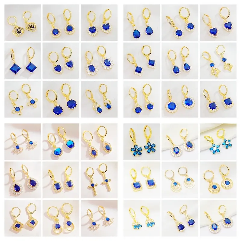 Earrings Yunkingdom 36 Pairs/lot White Blue Red CZ Hoop Earrings Gold Color Earrings for Women Fine Earing Sets Fashion Jewlery Wholesale