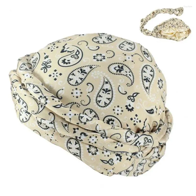 Berets Boho Turban Hat Bohemian Style Cashewif Flower Imprimé Men Double Layer Satin Headwrap pour Scarpe de bonnet de la mode Hip-Hop