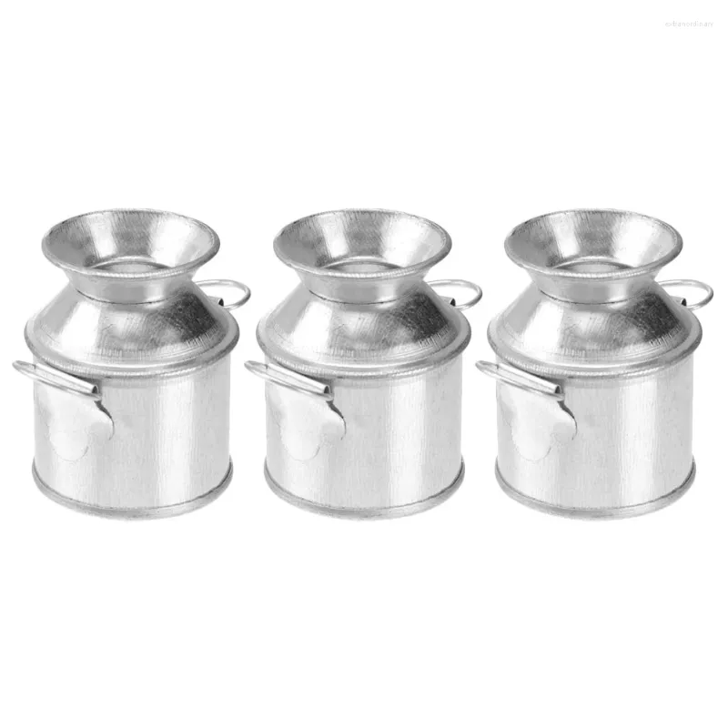 Vases 3 pièces ornement pot à lait seau en étain accessoires de petite maison décorer mini vase seaux en métal pour centres de table jardinage