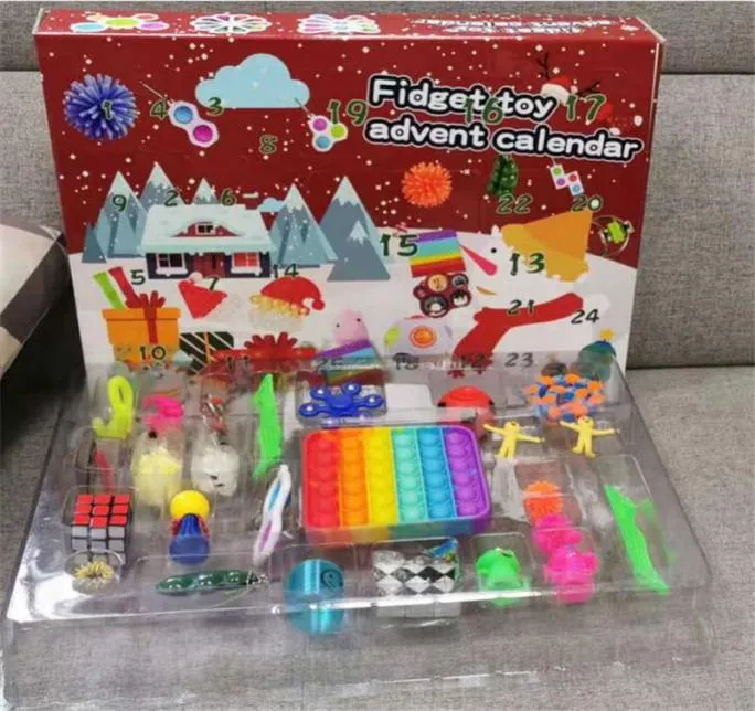 24PCS Advent Calendar Blind Toy Box Christmas Count down Calendars Mystery Boxes Sensory Finger Toys Set Kids Push Bubble Board Cube Spinner Gift G824KUM9566958