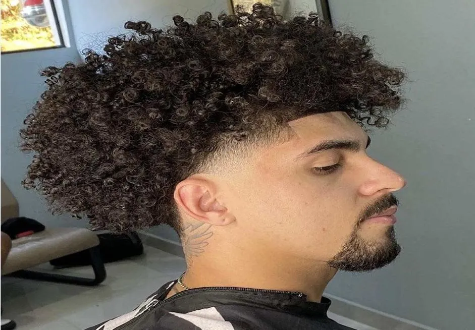 15mm afro curl 1b full pu toupee mens peruk indisk jungfrulig mänsklig ersättare för svarta män uttrycker leverans2057147