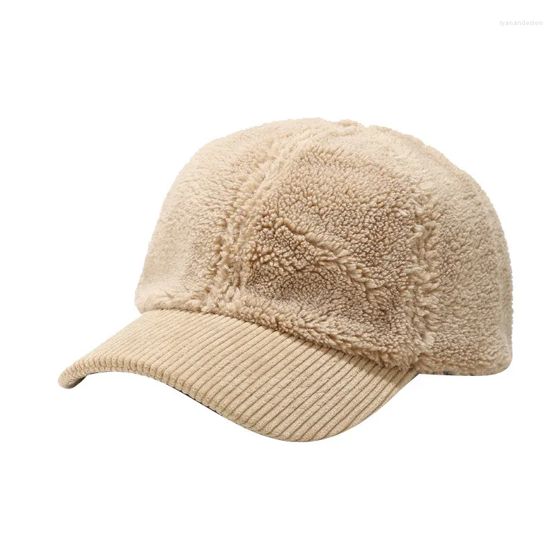 Bollmösningar vinter kvinnors plysch hatt två-ton corduroy lady baseball cap tjock varm beige vit brun svart