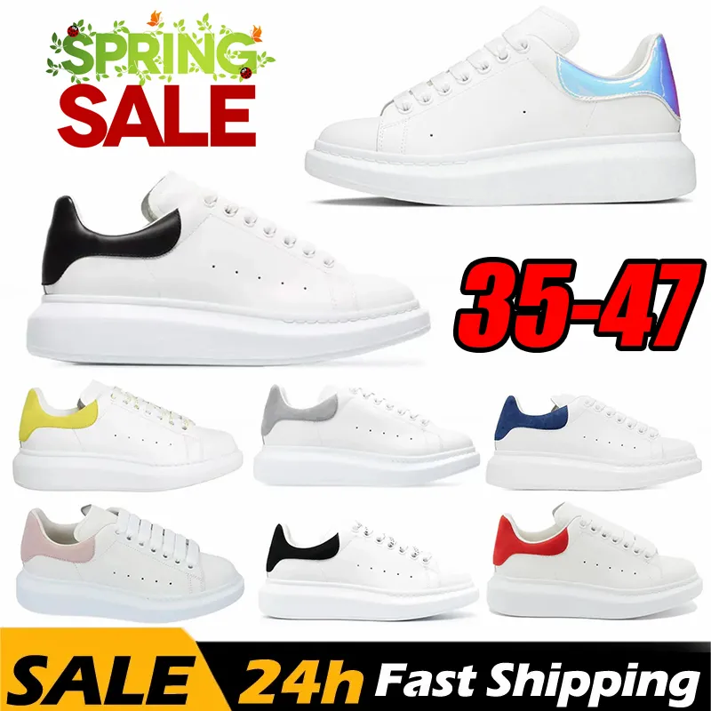 Nouveau designer chaussures décontractées femme hommes blanc cuir de veau lisse grands lacets plats plate-forme semelle en caoutchouc baskets noir rose bleu clair bout arrondi daim haut 35-47