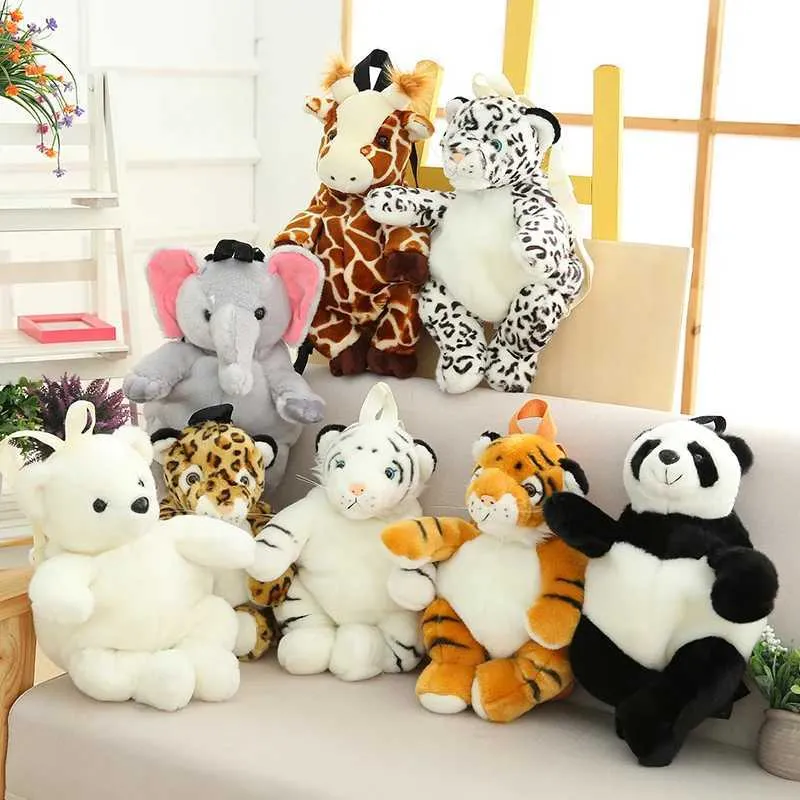 Peluş Sırt Çantaları Yaşam benzeri vahşi hayvanlar peluş sırt çantası gerçek hayat doldurulmuş kutup ayı panter zürafa panda kaplan sırt çantası çocuklar için çanta hediye