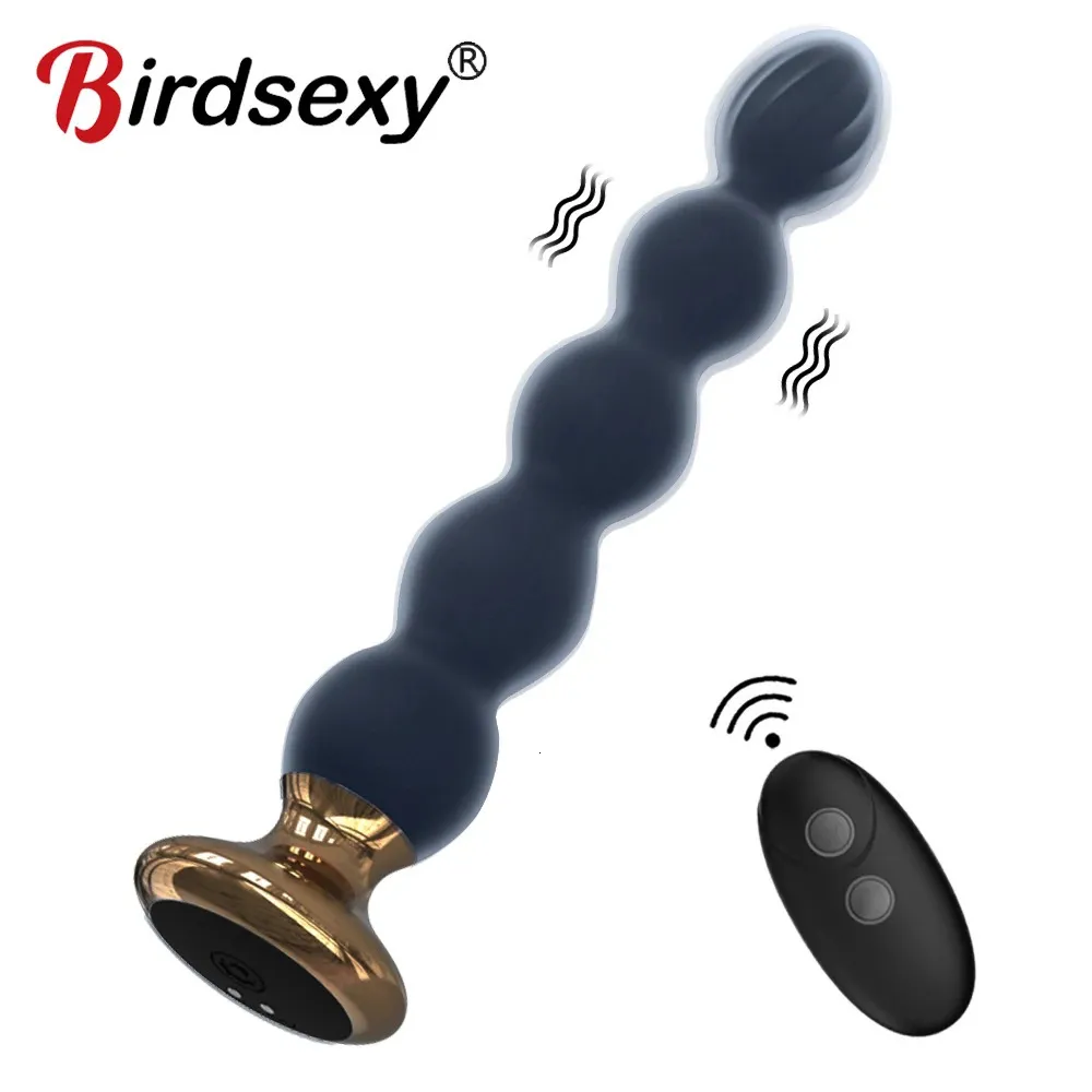 10 velocidades Vibrador anal Cuentas anales Masaje de próstata Motor dual Butt Plug Estimulador Control remoto Vibrador Juguete sexual para hombres Mujeres 240309