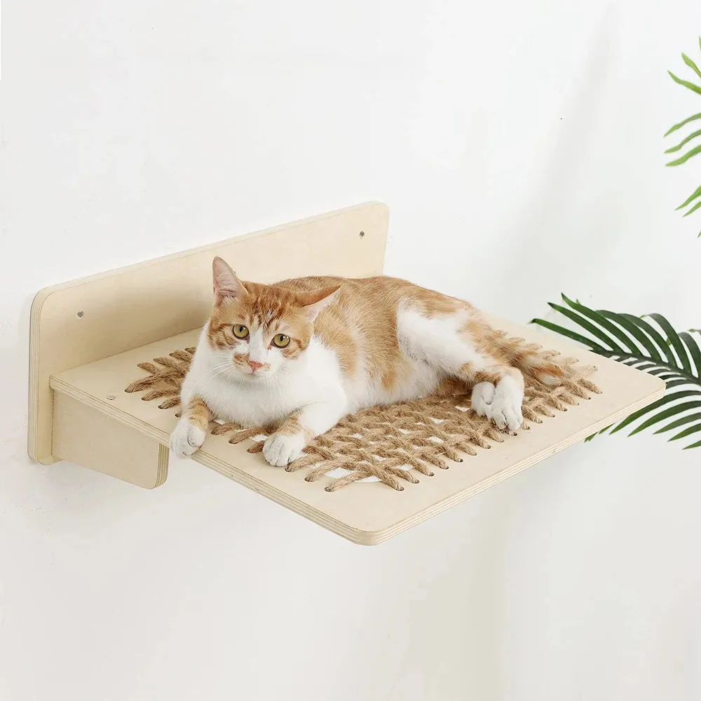 Cat Bed Wall Mounted Hammock For Large Cats Or Kitty Wood And Sisal Rope Wall Shelves And Perches Bed Furniture Jumping 240227