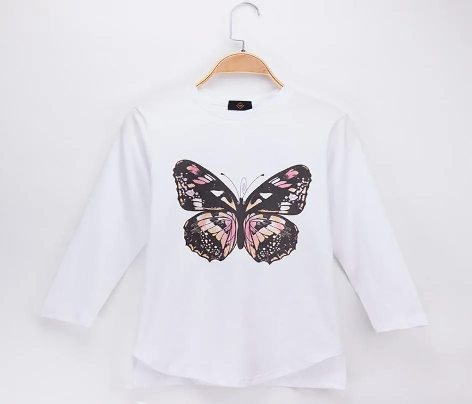 2018 New Product Kids Clothes Children Tshirt Butterfly Print Full 100 Cotton Child Long T Shirts Girl Shirt Baby Tops Teen Tee 8628135