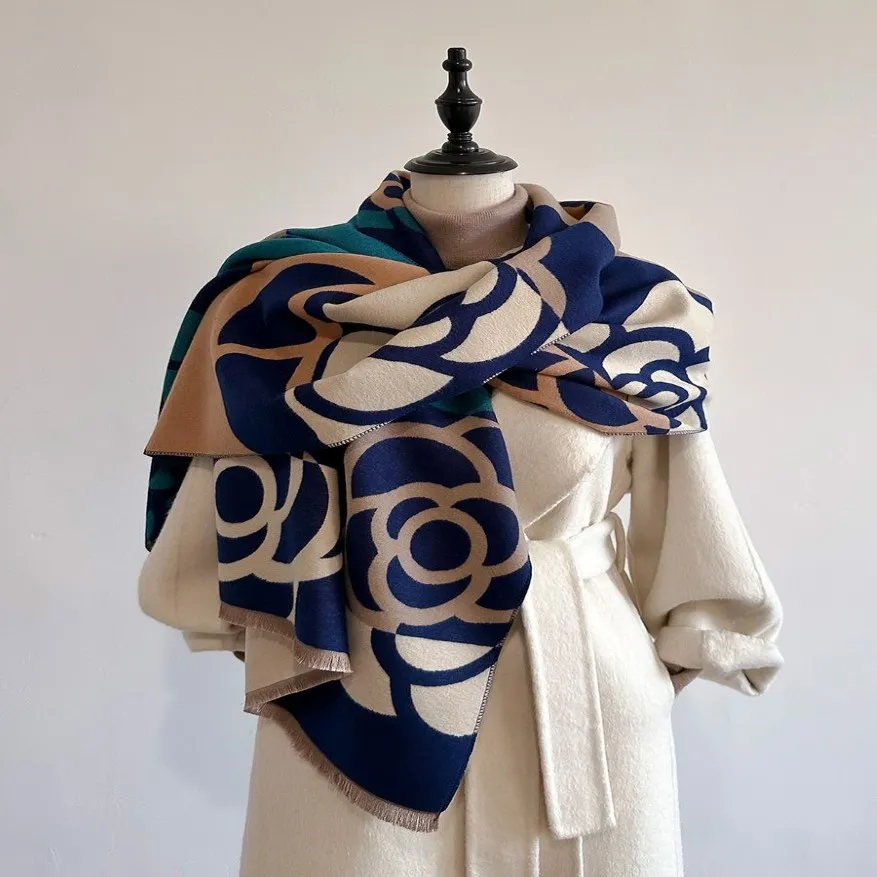 Kaszmirowy szalik zimowy Kobiety duże szalę paszminy owijanie faulard luksusowy żeński hidżab grubki koc echarpe szaliki 180 x 65cm282z