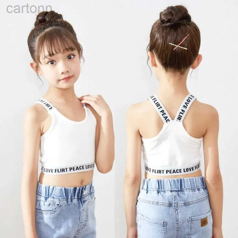 T-shirts Girls Camisole Developmental Period Older Children Girls Underwear Cotton Tube Top Children Sports Navel-bearing Beautiful Back ldd240314