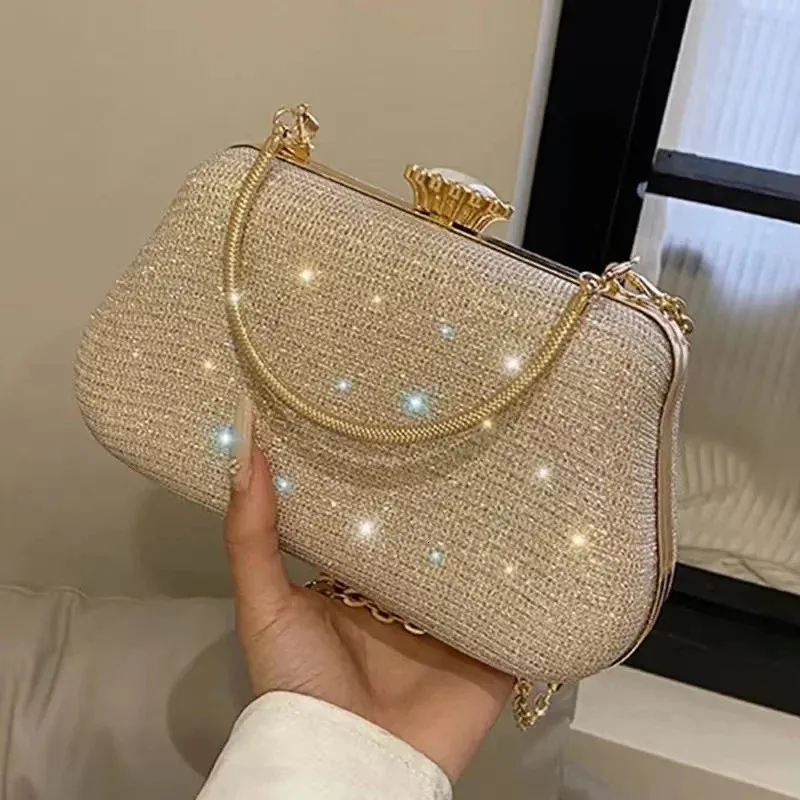 Bolso de noche de diseño alto de lujo para mujer, marca de fiesta, banquete, brillo para damas, bolso de mano de boda, cadena de hombro, Bolsas 240301