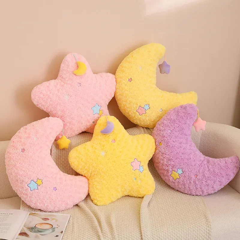 Cushions 45cm Cute Yellow Stars Plush Doll Toys Yellow Purple Moon Plush Peluche Soft Stuffed Toy Doll Home Decro Birthday Gifts For Kids