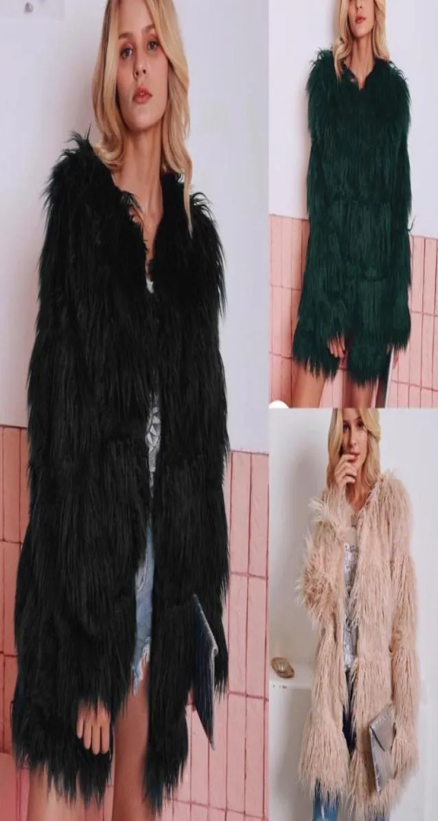 Mulheres fofo quente manga longa feminino outerwear moda peludo casaco de pele do falso outono inverno casaco jaqueta peludo sem gola overcoat1419006