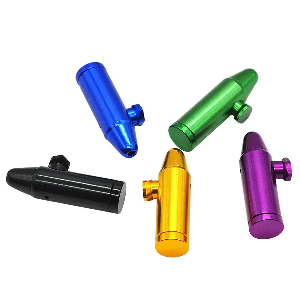 Bullet Rocket Shape Snuff Snorter Pipe Aluminum Alloy metal Sniff Dispenser Nasal Tube Sniffer Tobacco Herb Straw Smoking Accessories