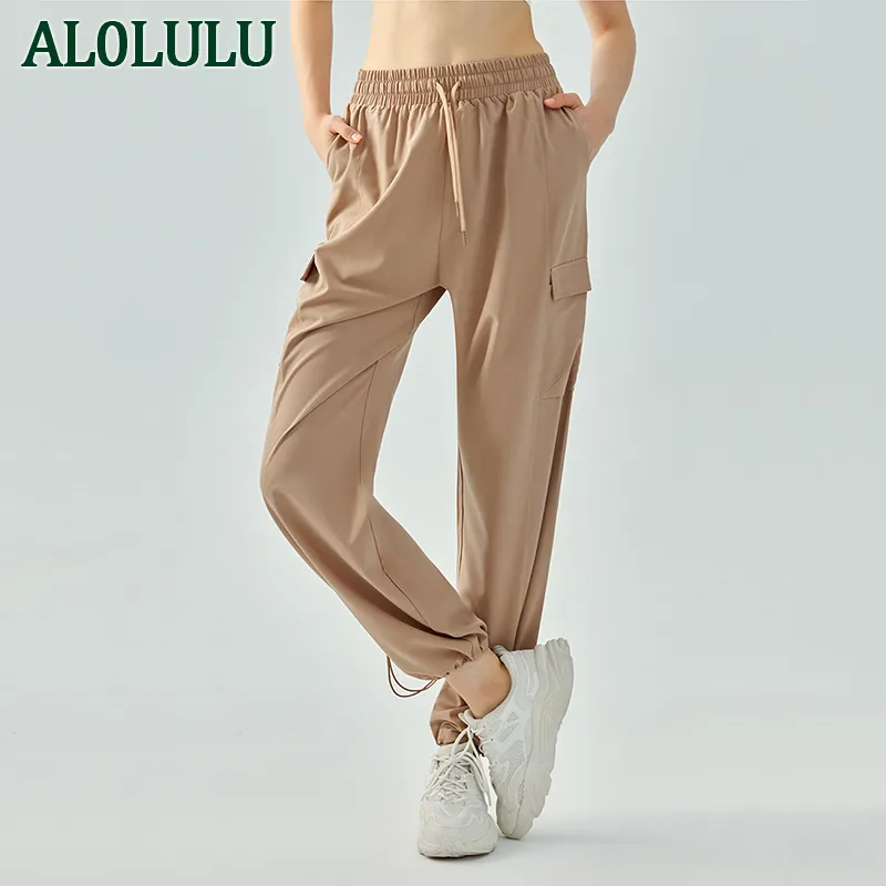 AL0LULU Женские свободные спортивные штаны с логотипом и высокой талией, широкие брюки