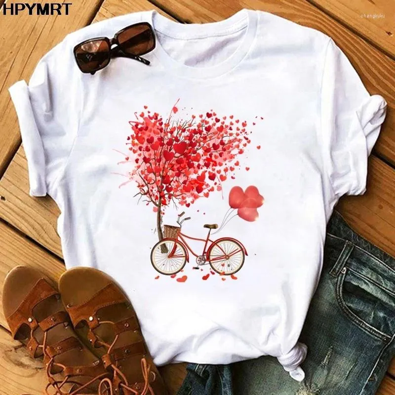 T-shirt da donna Camicia da donna Estate Magliette casual Harajuku Stile coreano Grafica 2024 Kawaii T-shirt femminile Bicicletta Palloncino Stampato Top