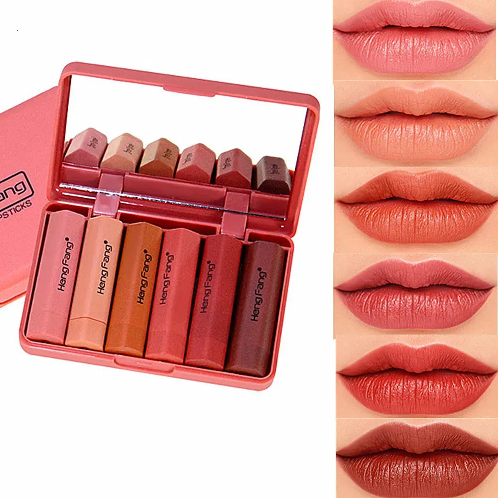 Fluwelen Matte Lippenstift Set 6pcsset Sexy Naakt Make-Up Langdurige Waterdichte Lip Glazuur Moisturizer Schoonheid Cosmetische 240229