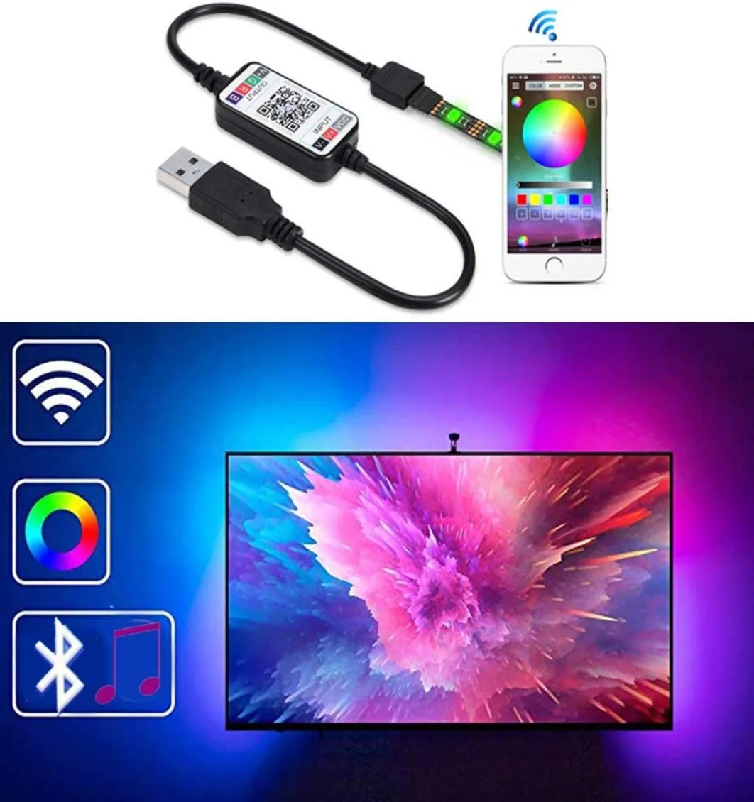 Bande lumineuse LED 5VDC Contrôle Bluetooth RVB SMD5050 60 LEDsm Synchronisation USB avec minuterie de musique Kits de rétroéclairage flexibles Bandes HDTV Lightin2317503