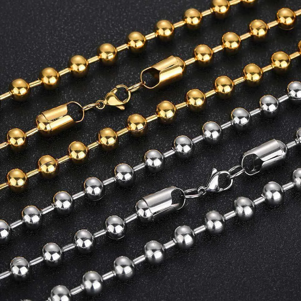 8mm Stainless Glass Round Bead Chain, Titanium Steel Necklace Trendy Brand, Personalized Men's Bracelet Accessories