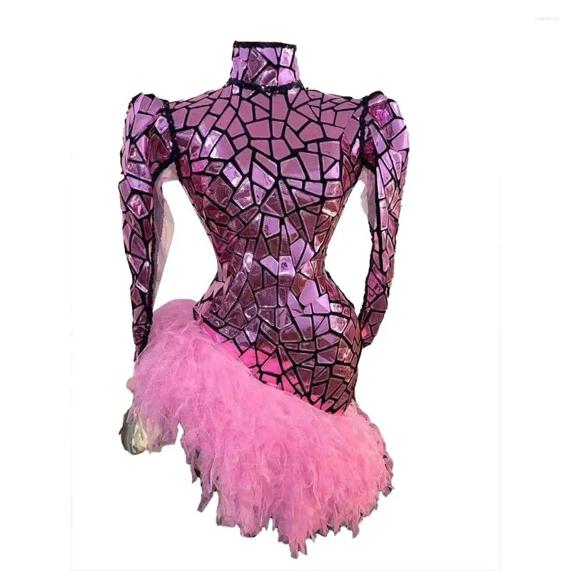 Bühnenkleidung Mode Rosa Pailletten Asymmetrische Cocktailparty, figurbetontes Kleid Latin Dance Kostüm Sexy rückenfreie Club-Abschlussballkleider Frauen