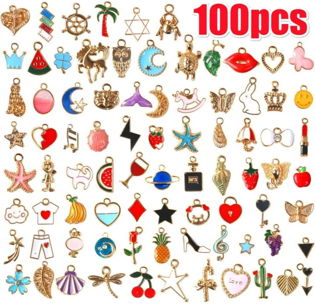 100Pcs Assorted Gold Plated Enamel Pendants Necklace Bracelet Drop Oil Pendant Mixed Charms Accessories for DIY Jewelry Making4329066