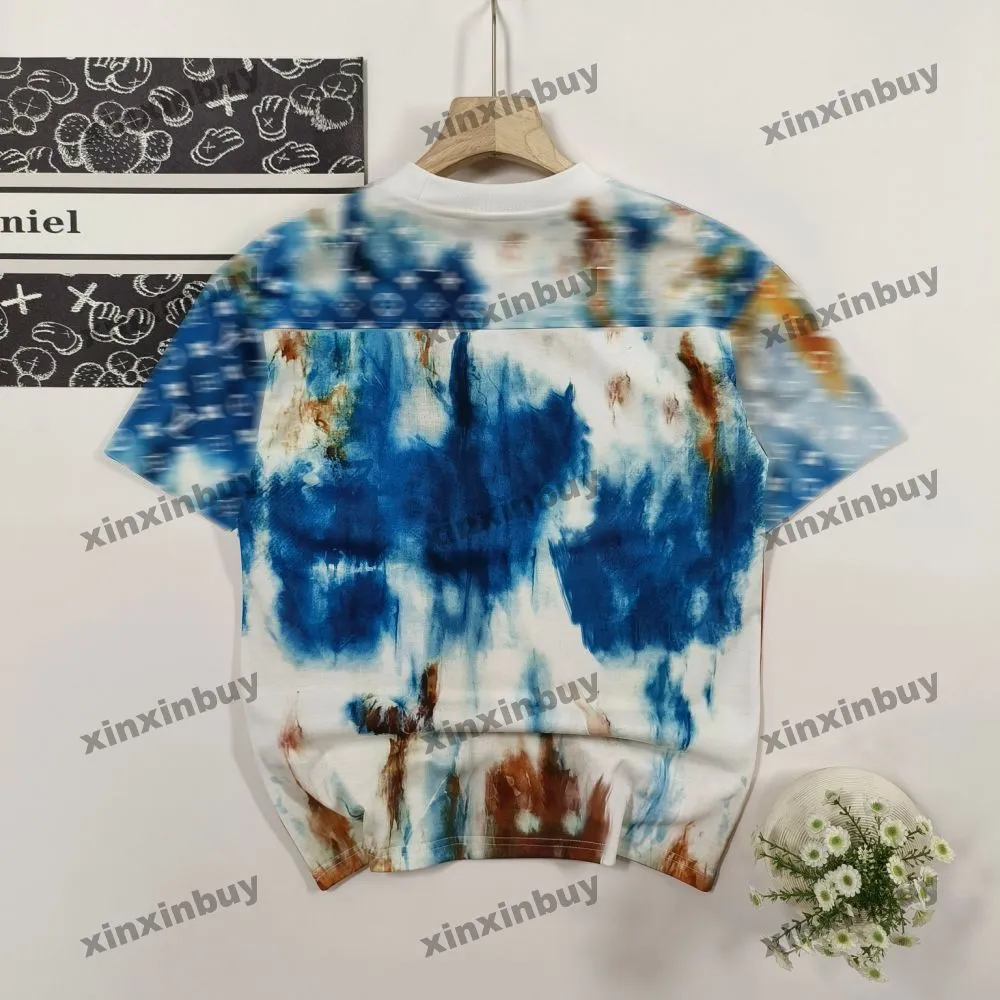 Xinxinbuy Homens Designer Tee Camiseta 2024 Modo de Vôo Carta Tie Dye Manga Curta Algodão Mulheres Cinza Preto Branco S-2XL