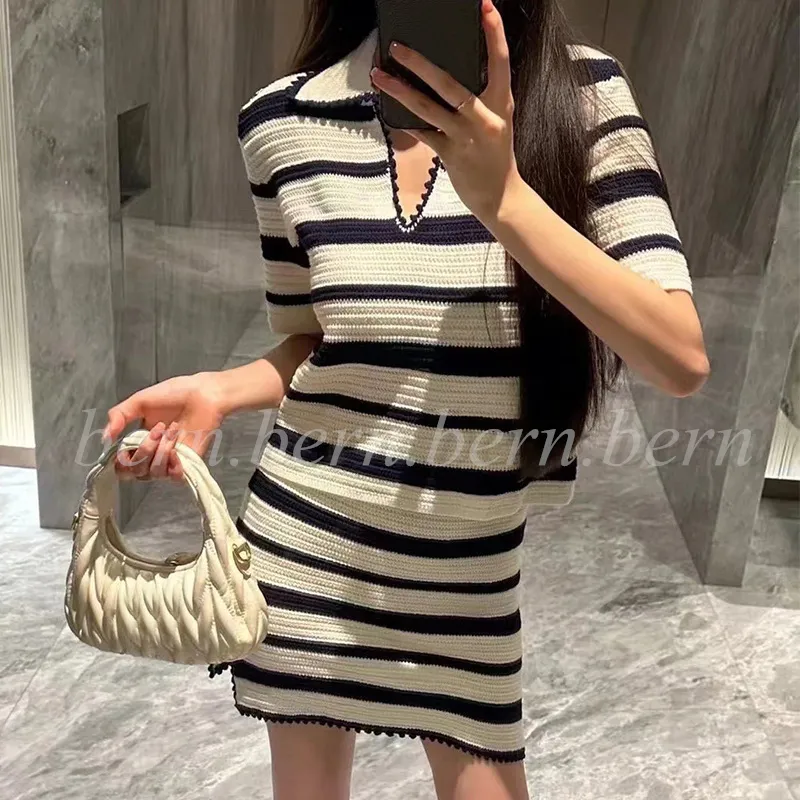 Fashion Women's Stripe Style Knitted Tops Tank Top T-Shirt Dress Skirt Suit for Women