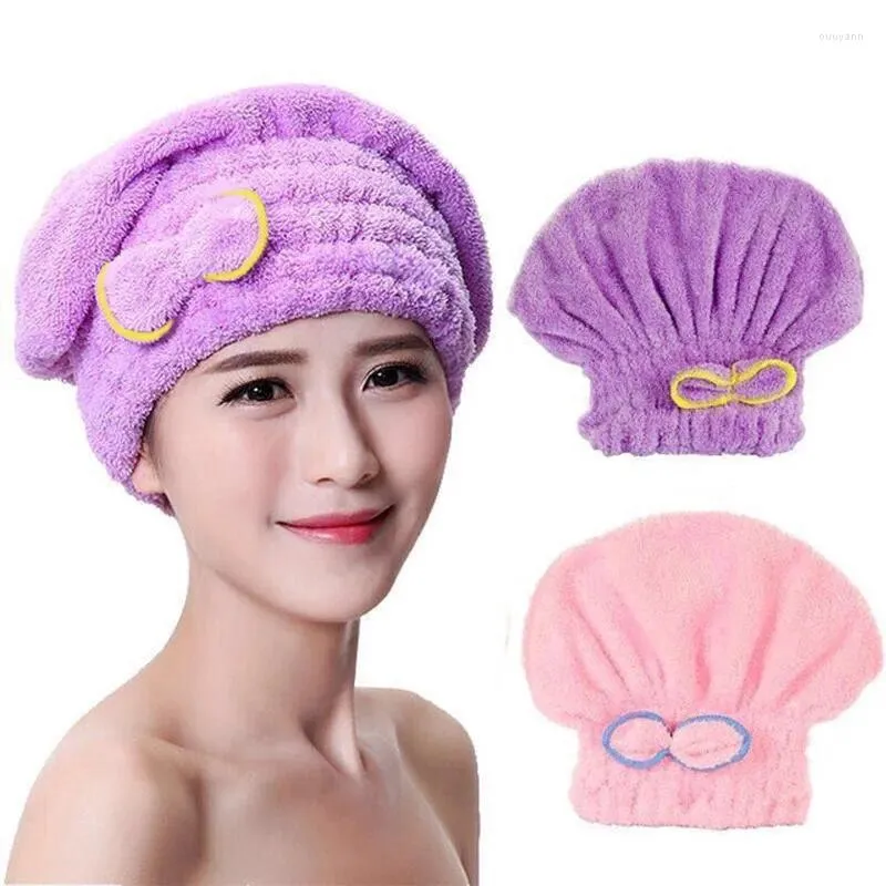 タオル女性髪の乾燥帽子ソフト吸収剤クイックドライキャップソリッドカラーボウノットターバンバスアクセサリーバスルーム製品