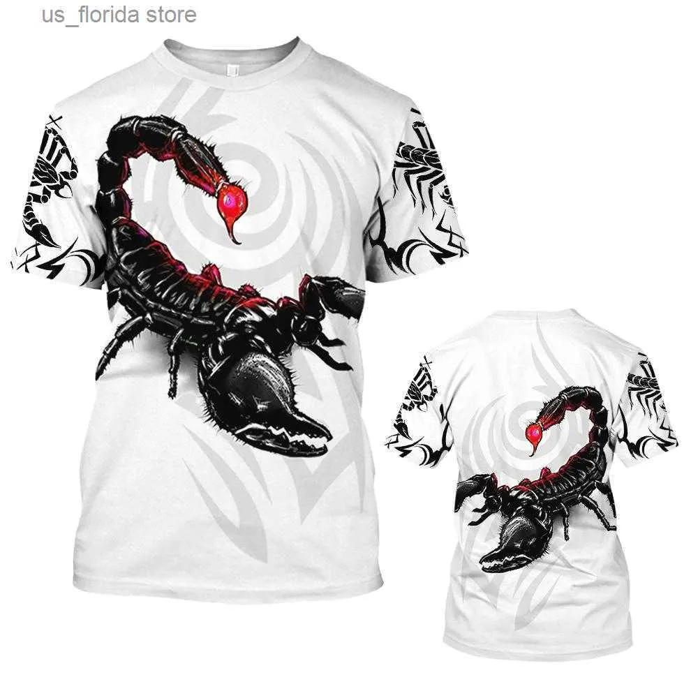 Homens camisetas Animal Mens Camiseta Verão Curto Slve Scorpion 3D Impressão Engraçado Camisetas Moda Casual Masculino Sportshirt Oversized Mens Roupas Y240314