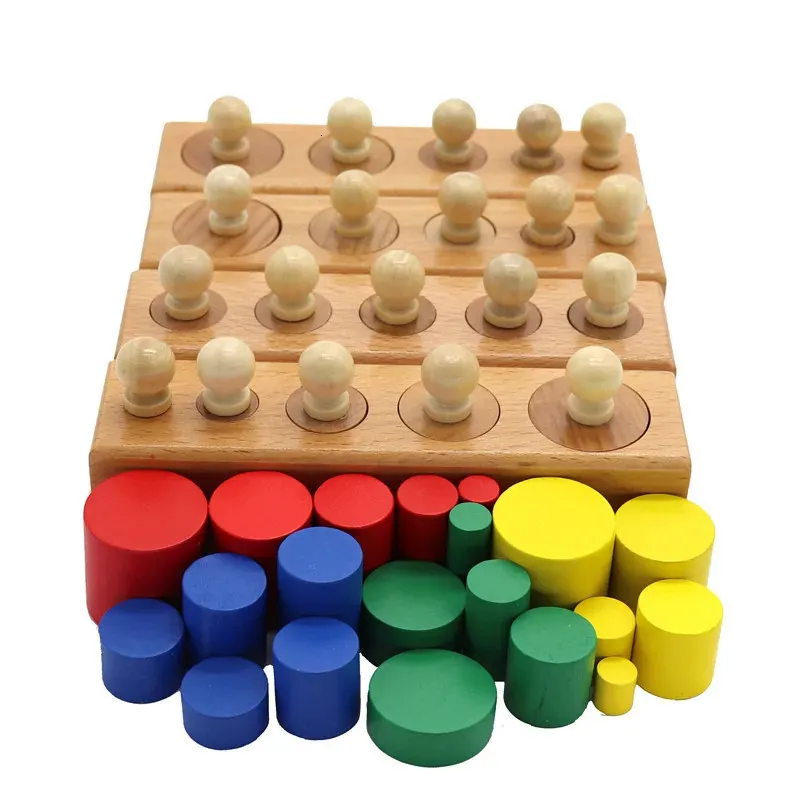 Giocattoli educativi in legno per bambini Montessori Set di blocchi cilindrici colorati con presa per bambini Giocattolo educativo per l'apprendimento precoce in età prescolare 240307