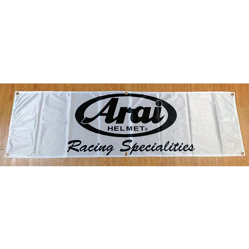 Accessoires 130GSM 150D Polyester Materiaal Arai Helm Banner 1.5*5ft (45*150cm) Reclame decoratieve Helmen Vlaggen yhxyhx372