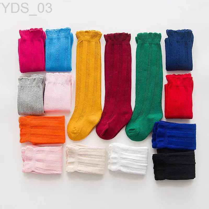 Kids Socks YWHUANSEN 1 Pair Spring Autumn Winter Cotton Lace Double Needle Children Breathable Socks Solid Baby Girls Knee Socks School YQ240314