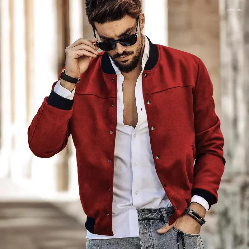 Jaquetas masculinas outono e inverno camurça gola botão cardigan jaqueta de motocicleta casual americano tendência casaco masculino