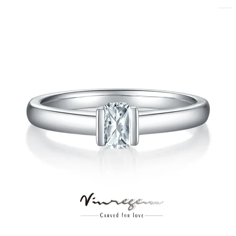 Anéis de cluster Vinregem 18k ouro branco 925 prata esterlina corte radiante 3/5mm real moissanite diamantes anel de noivado para mulheres jóias finas