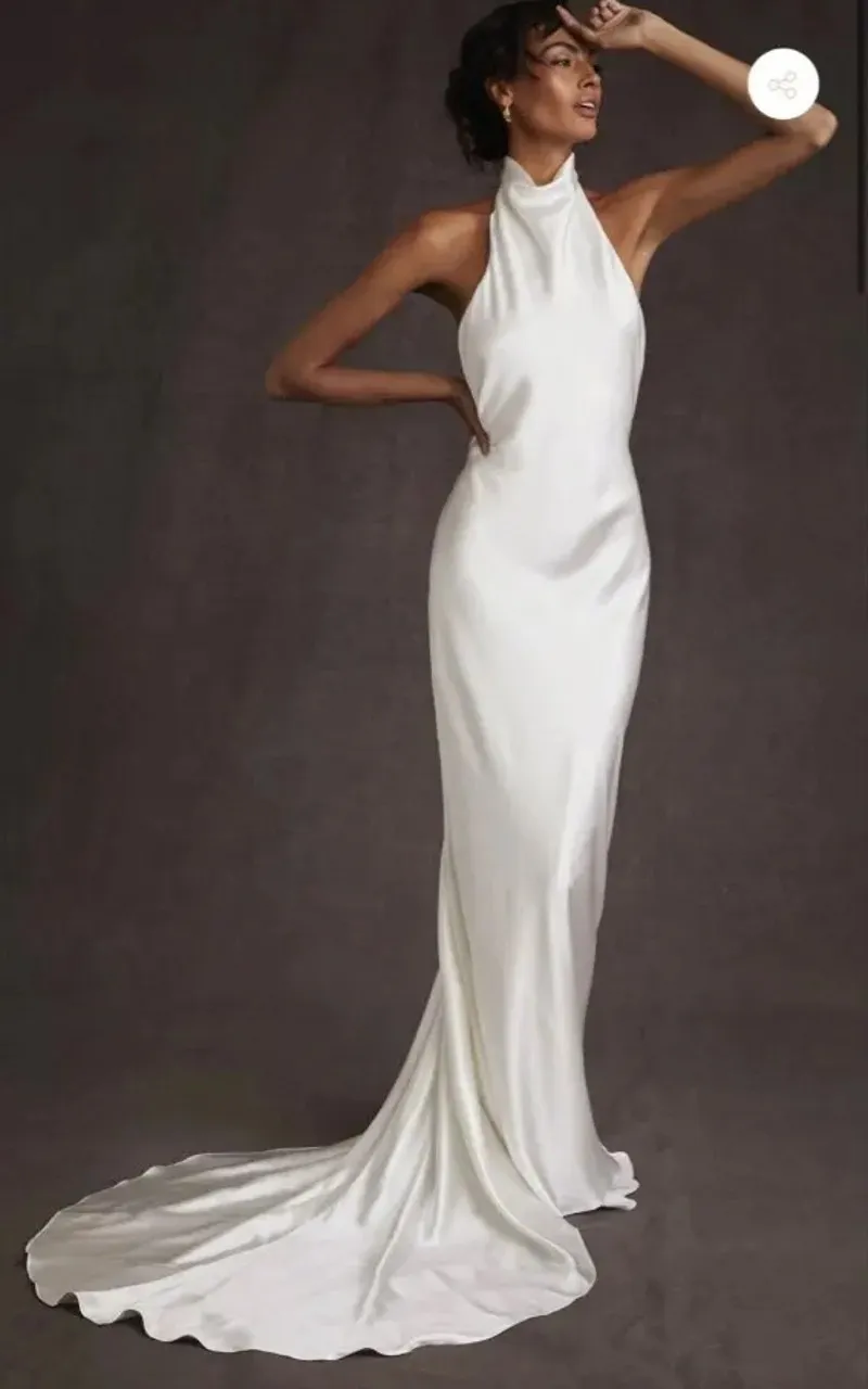 Sexy White Open Back Women Evening Formal Dress 2024 Halter Silk Satin Sheath Prom Bride Party Gowns Robe De Soiree