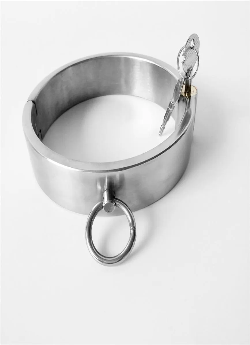 Requintado colar de pescoço de aço inoxidável alto de 3cm com trava redonda anel de pescoço de metal restrição adulto bondage brinquedo sexual bdsm para homens fe9570447