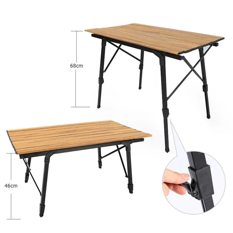 Furnishings Outdoor Camping Telescopic Folding Table Wood Grain Aluminum Alloy Desk Picnic Barbecue Selfdriving Travel Table